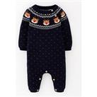 Mini V By Very Baby Boys Christmas Fairisle Knitted Romper - Navy