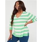 Only Curve New Melinna Knitted Long Sleeve V-Neck Pullover - Green