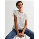 New Look Broderie Frill Sleeve Top - White