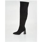 V By Very Wide Fit Block Heel Stretch Over The Knee Boot - Black