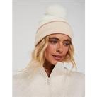 V By Very Contrast Beanie Hat With Faux Fur Pom - Cream/Gold