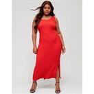 V By Very Curve Scoop Neck Sleeveless Texture Midaxi Dress - Red