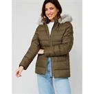 Tommy Hilfiger Tyra Down Faux Fur Hooded Jacket - Green