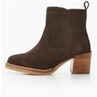 V By Very Real Suede Crepe Sole Block Heel Ankle Boot With Zip - Brown