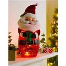 Festive Battery Operated Lit Glass Santa Christmas Decoration