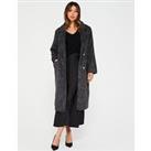 V By Very Relaxed Longline Textured Coat - Black Marl
