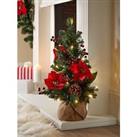 24 Inch Poinsettia Table Top Pre Lit Christmas Tree