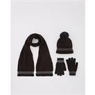 V By Very Older Girls Knitted Beanie Bobble Hat, Gloves And Scarf Set - Black