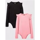 V By Very Girls Pack Of 2 Ribbed Bodysuits - Multi