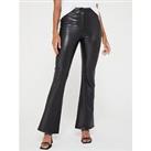 V By Very Faux Leather Kick Flare Trousers - Black