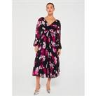 V By Very Long Sleeve Pleated Smudged Floral Midi Dress