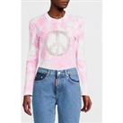 M05Ch1N0 Jeans Tie Dye Crystal Peace Logo T-Shirt - Fantasy Print Pink