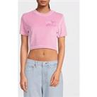 M05Ch1N0 Jeans Cropped Velour T-Shirt - Fantasy Print Pink