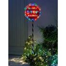 110 Cm Santa Stop Sign With Multi Coloured Lights Outdoor Christmas Decoration