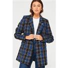 V By Very Check Boucle Double Breasted Blazer - Blue