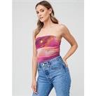 V By Very Tulle Tie Dye Ruched Bandeau Top - Print