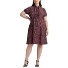 Lauren By Ralph Lauren Curve Zachari-Short Sleeve-Day Dress - Navy/Burgundy Multi