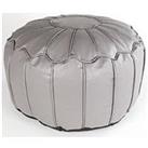 Moroccan Piped Faux Leather Pouffe - Grey