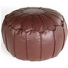 Moroccan Piped Faux Leather Pouffe - Brown