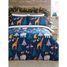 Very Home Christmas Safari Animals Duvet Cover Set - Navy
