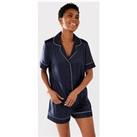 Chelsea Peers Lace Trim Short Sleeve And Short Pyjama Set - Navy