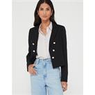 V By Very Cropped Blazer With Horn Buttons - Black