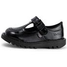 Kickers Kick T Bar Velcro Patent School Shoe - Black