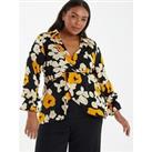 Quiz Curve Long Cuffed Sleeve Floral Top