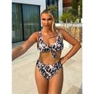 In The Style Billie Faiers Leopard Print High Waisted Bikini Bottoms - Brown