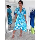 In The Style Natasha Sandhu Abstract Print Short Sleeve Wrap Midaxi Dress - Blue/Green
