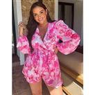 In The Style Floral Print Long Sleeve Wrap Playsuit - Multi