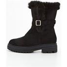 V By Very Wide Fit Chunky Ankle Boot With Faux Fur