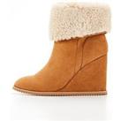 V By Very Wedge Boot With Faux Fur - Brown