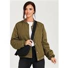 Lucy Mecklenburgh X V By Very Puffer Bomber Jacket - Khaki
