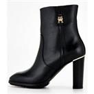 Tommy Hilfiger Feminine Mid Heel Leather Boot - Black