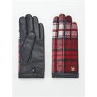 Tommy Hilfiger Check Leather Gloves - Blue