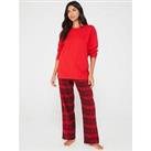 Calvin Klein Check Flannel Long Pyjama Set - Red