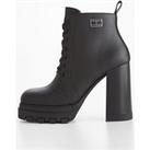Tommy Jeans Leather Lace Up Heel Boot - Black