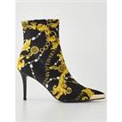 Versace Jeans Couture Baroque Print Heeled Boots - Black/Gold