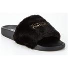 Versace Jeans Couture Fluffy Logo Sliders - Black