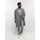 River Island Textured Double Breasted Overcoat - Grey