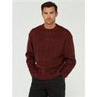 Levi'S Battery Crew Neck Cable Knit Jumper - Dark Red