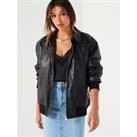 V By Very X Hattie Bourn Faux Leather Bomber Jacket - Black