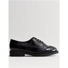 New Look Wide Fit Black Patent Lace Up Brogues