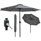 Glamhaus Solar Led Tilting Dark Grey Garden Parasol Umbrella 2.7M With Crank Handle, Uv40+ Protectio