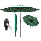 Glamhaus Solar Led Tilting Green Garden Parasol Umbrella 2.7M With Crank Handle, Uv40+ Protection, I