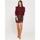 Lucy Mecklenburgh X V By Very Pu Mini Skirt - Wine