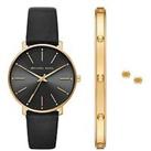 Michael Kors Pyper Black Dial Black Strap Watch, Bracelet & Earrings Gift Set