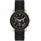 Michael Kors Runway Black Chronograph Gold Tone Case Black Silicone Bracelet Ladies Watch