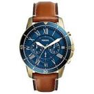 Fossil Grant Sport Blue Dial Brown Strap Mens Watch